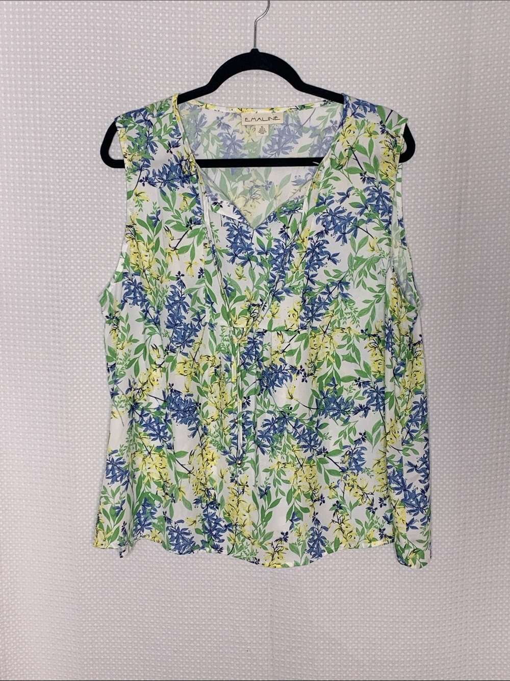 Emaline Blue & Green Floral lightweight Sleeveless Blouse Prairie spring coastal